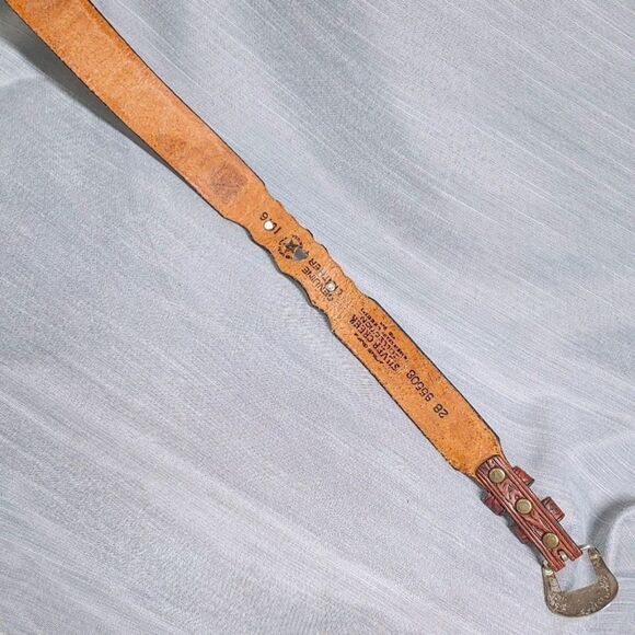 Silver Creek Collection Vintage Personalized Brown Tooled Leather Belt Womens 28 - Picture 9 of 11